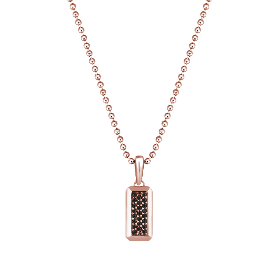 Men's Minimal Black Diamond Paved Tag Pendant in 18k Rose Gold