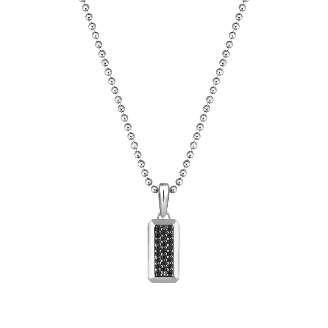 Men's Minimal Black Diamond Paved Tag Pendant in 10k White Gold