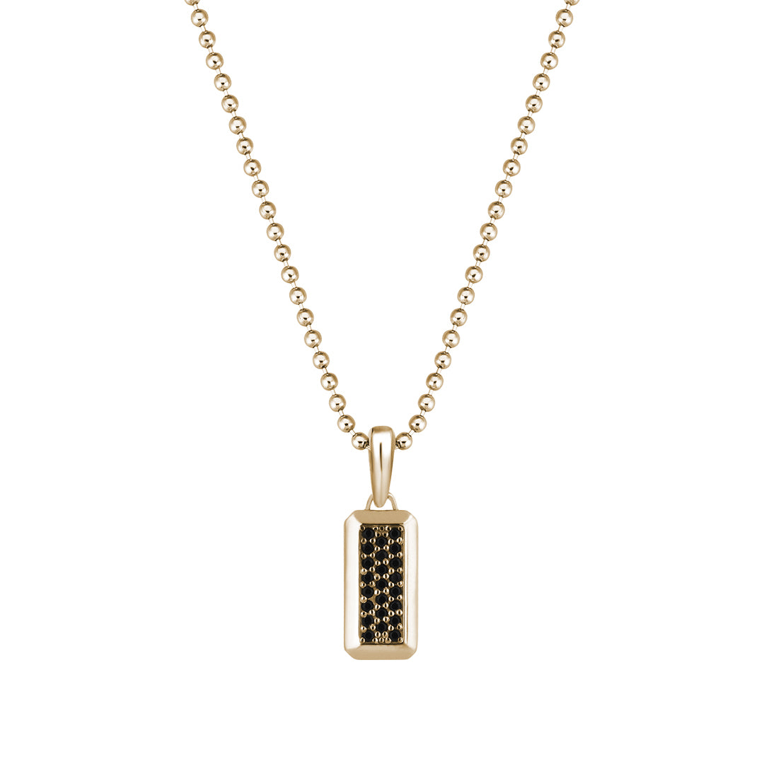 Men's Minimal Black CZ Paved Tag Pendant in 18k Yellow Gold