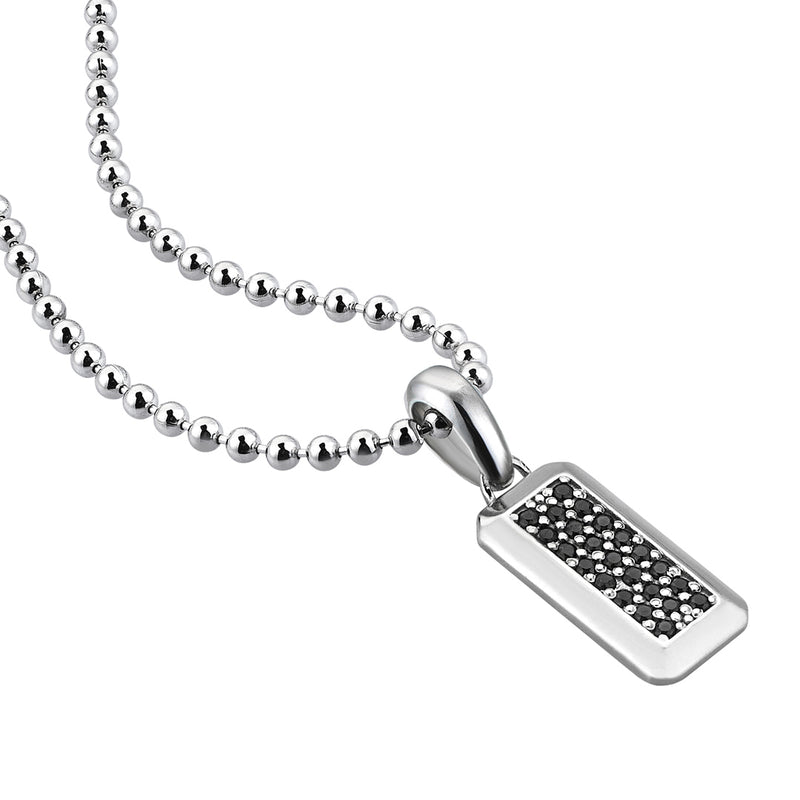 925 Solid Silver 0.24ctw Black Diamond Pave Minimal Tag Necklace for Men