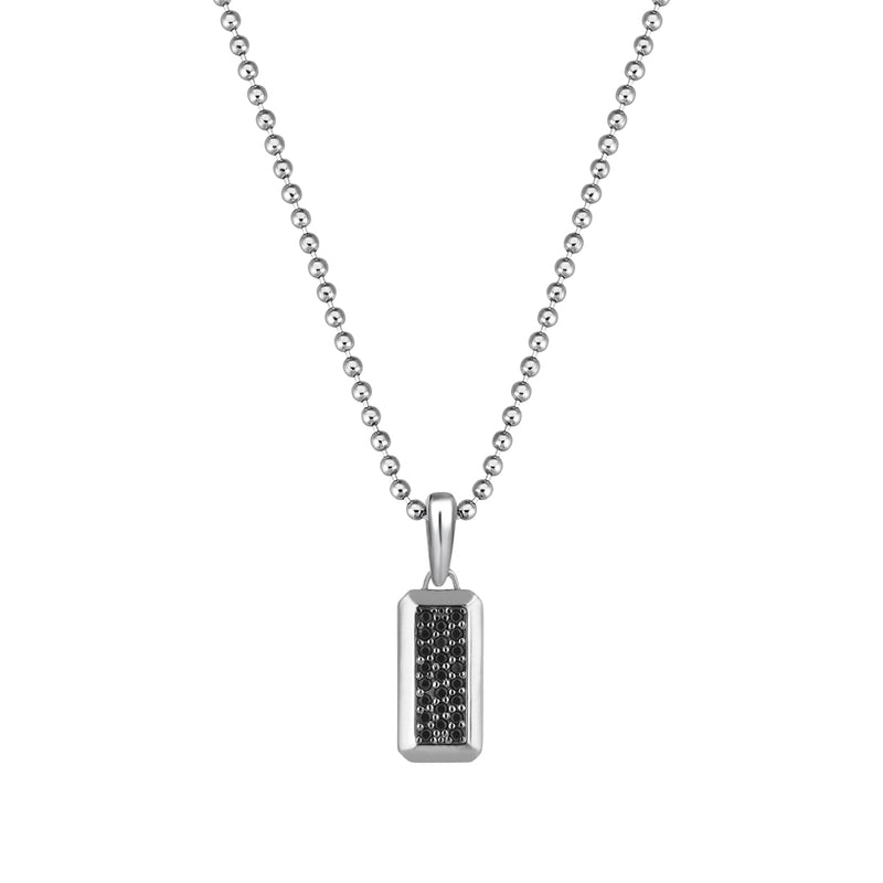 925 Sterling Silver Black Diamond Pave Minimal Tag Necklace for Men
