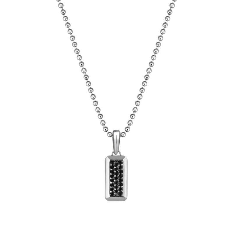 925 Sterling Silver Black CZ Pave Minimal Tag Necklace for Men