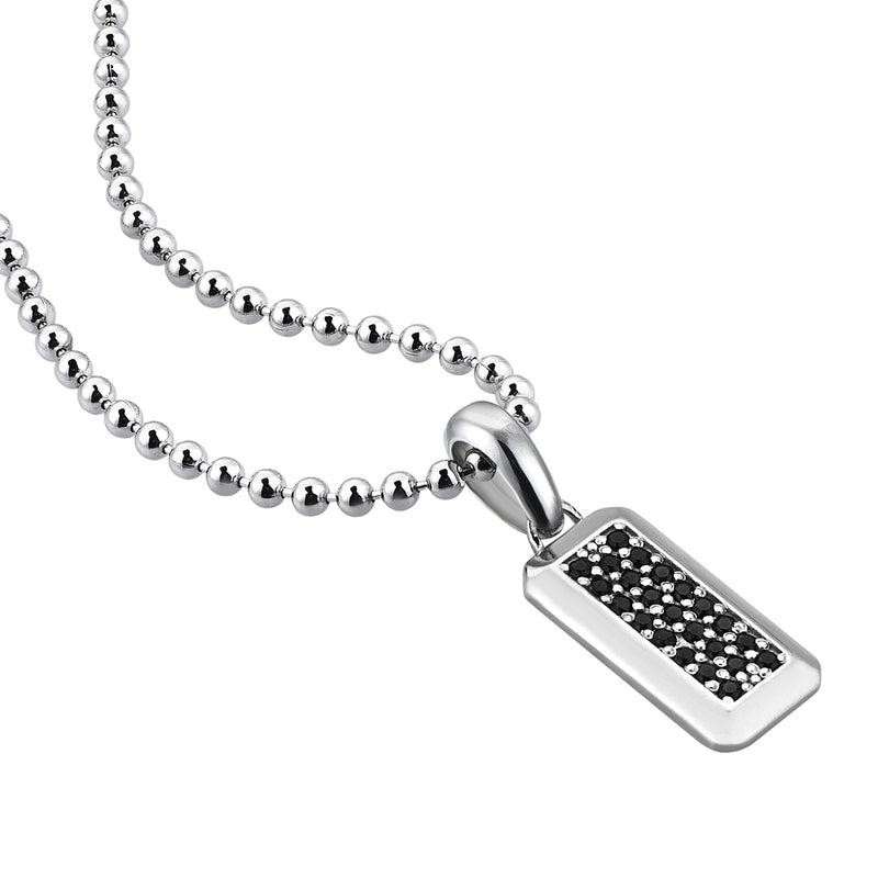 925 Solid Silver Black CZ Pave Minimal Tag Necklace for Men