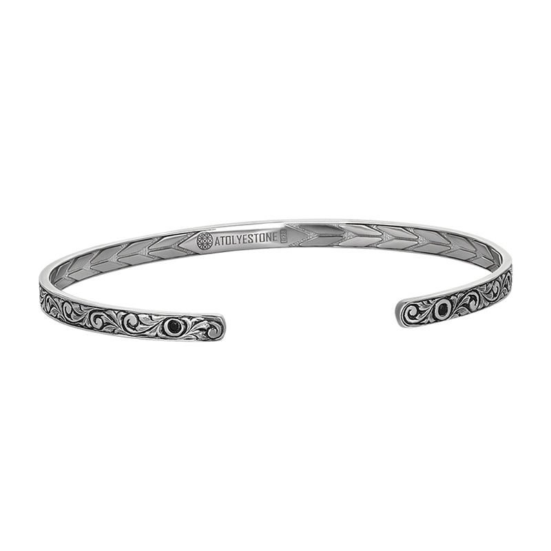 Men's 925 Sterling Silver 0.16ct Black Diamond Open Cuff Bracelet