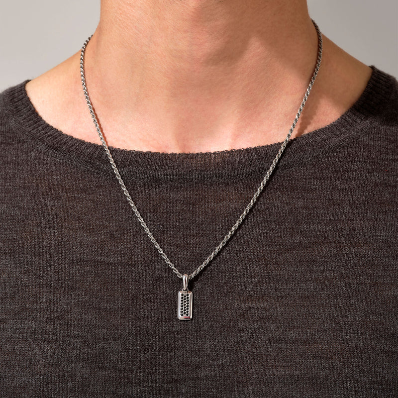 Solid Silver Minimal Paved Tag Pendant Necklace