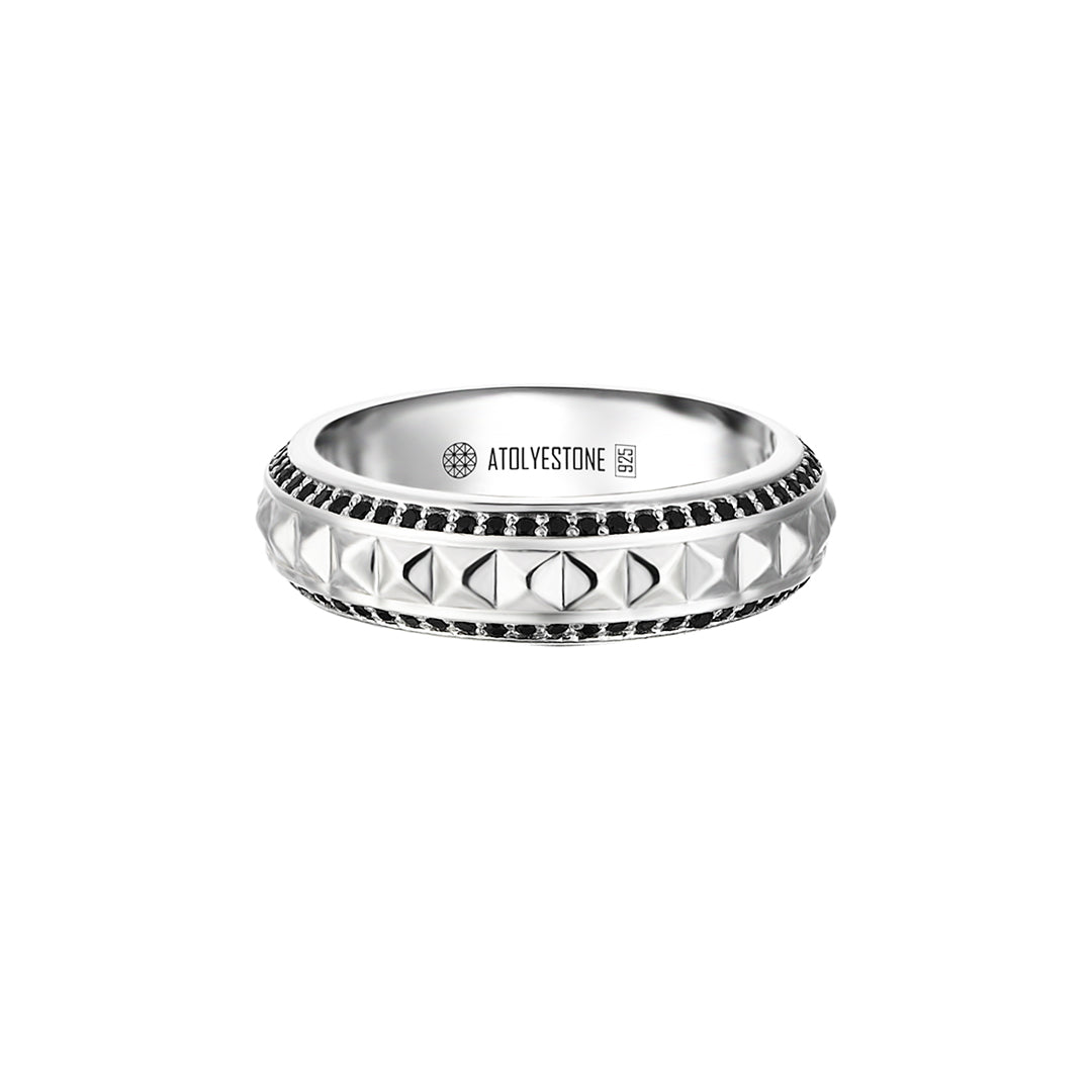 Minimal Pyramid Pave Ring in Silver