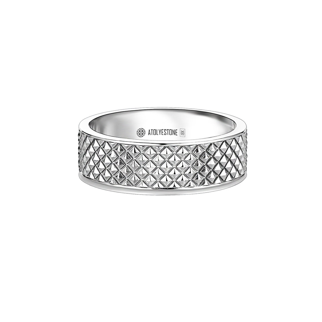 Men's Solid White Gold Pyramid Band Ring