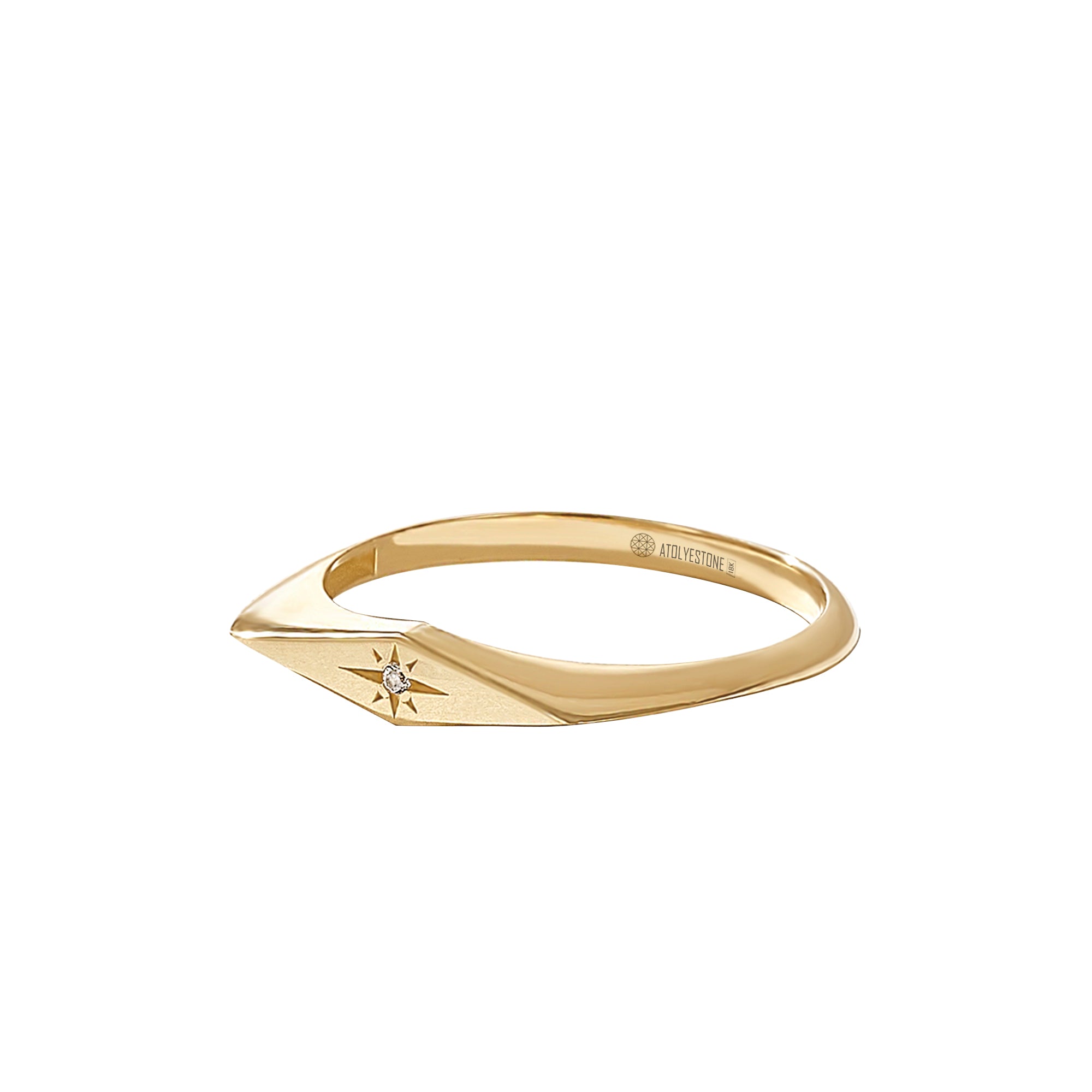 Women's Solid Yellow Gold North Star Diamond Tiny Signet Ring