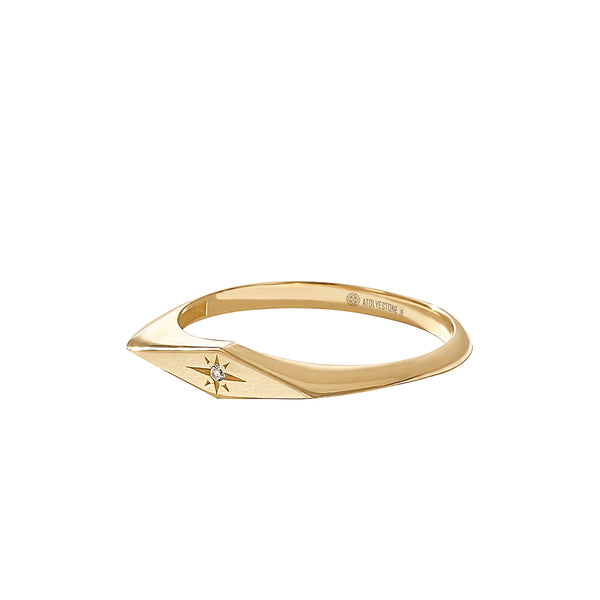 Women's Solid Yellow Gold North Star Diamond Tiny Signet Ring