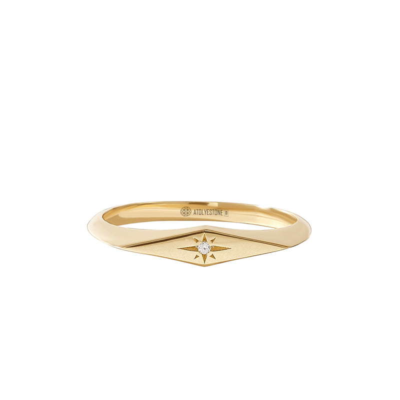 Real Yellow Gold Minimalist Signet Ring for Women