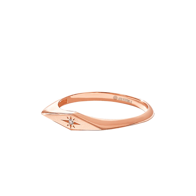 Women's Solid Rose Gold Diamond North Star Tiny Signet Ring