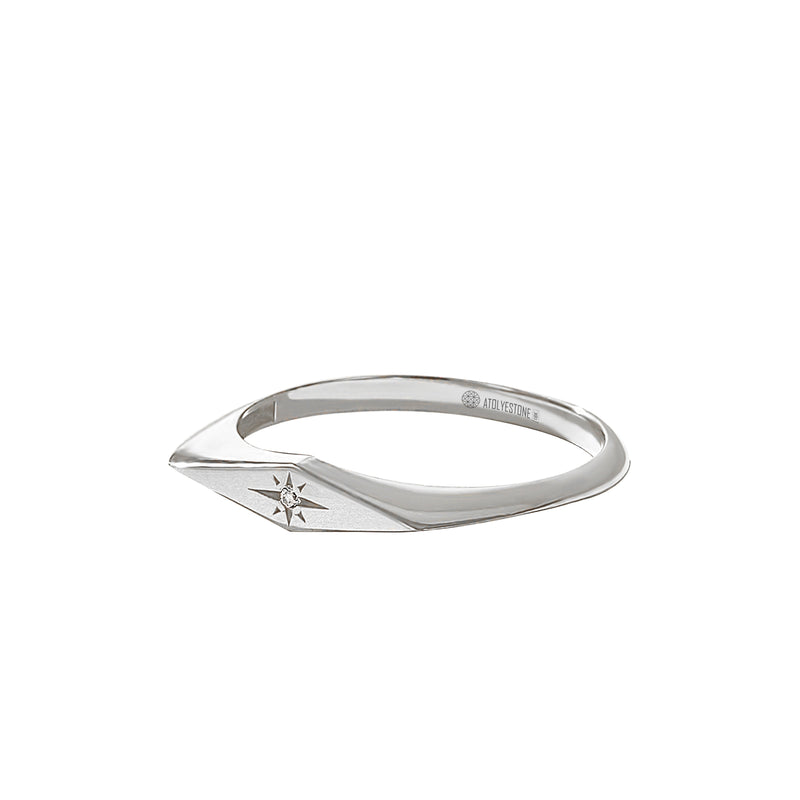 Women's Solid White Gold Diamond North Star Tiny Signet Ring