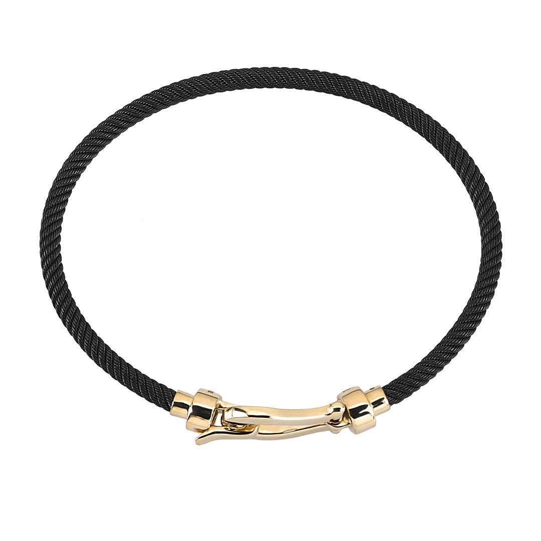 Men's Braided Steel Cord Bangle With A Golden Buckle - Atolyestone