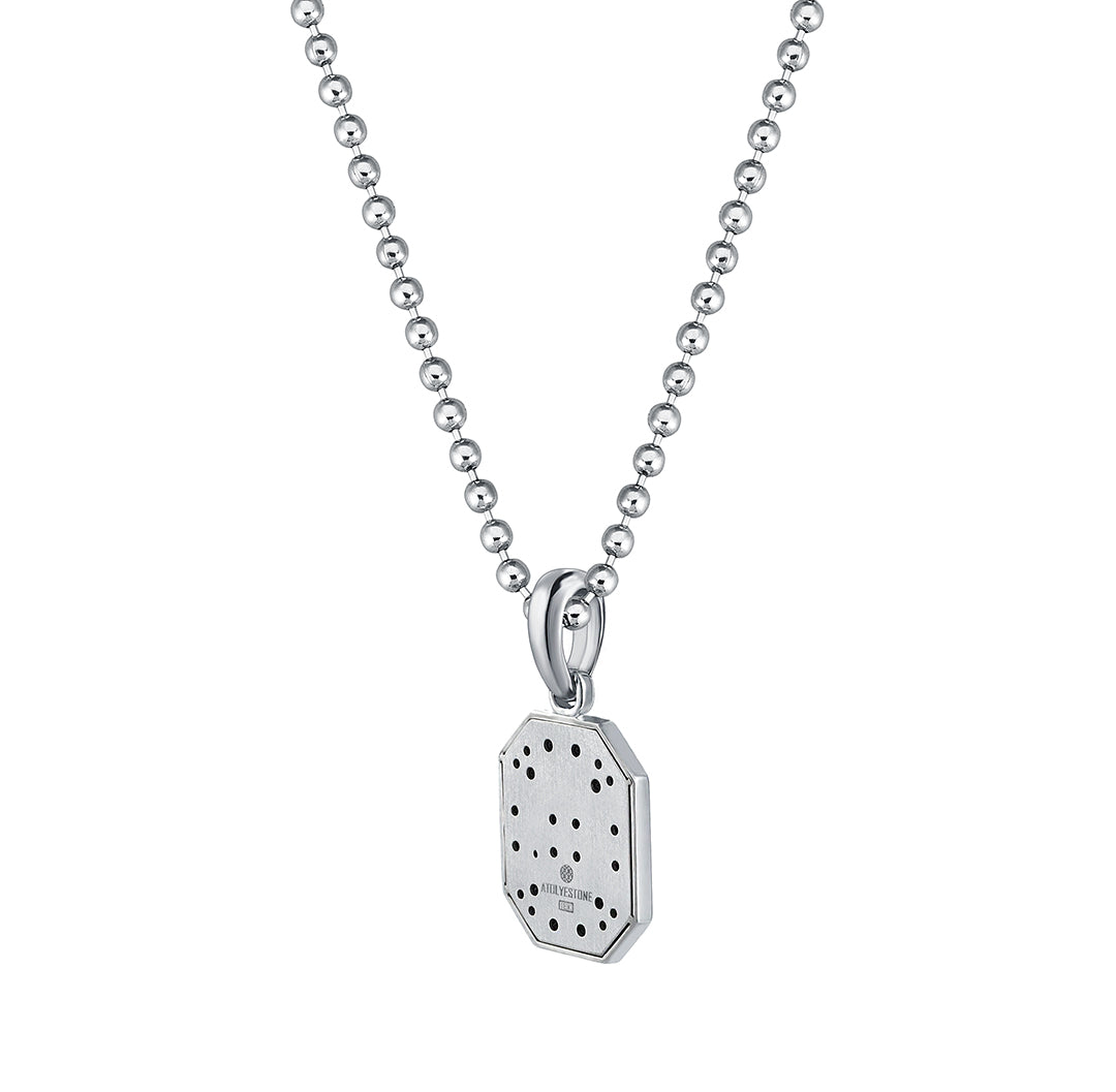 Men's Solid Gold Octagon Compass Necklace - White Gold