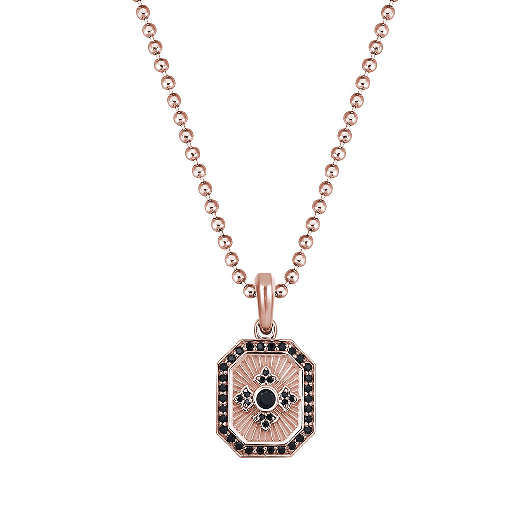 Men's Solid Rose Gold Octagon Compass Pendant with Black CZ