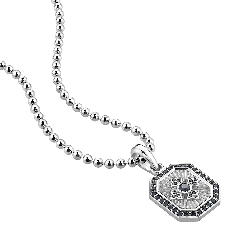 Men's 925 Solid Silver Octagon Cross Pendant Paved with 0.52ct Black Diamond