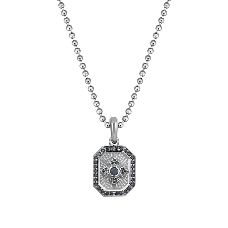 Men's 925 Sterling Silver Octagon Cross Pendant Paved with 0ç52ct Black Diamonds