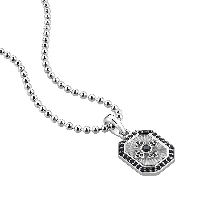 Men's 925 Solid Silver Octagon Cross Pendant Paved with CZ
