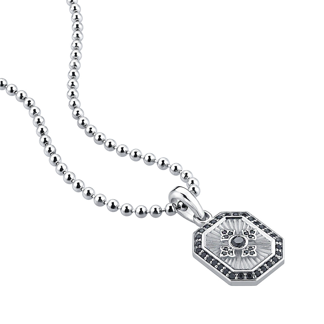 Men's Solid White Gold Octagon Compass Necklace