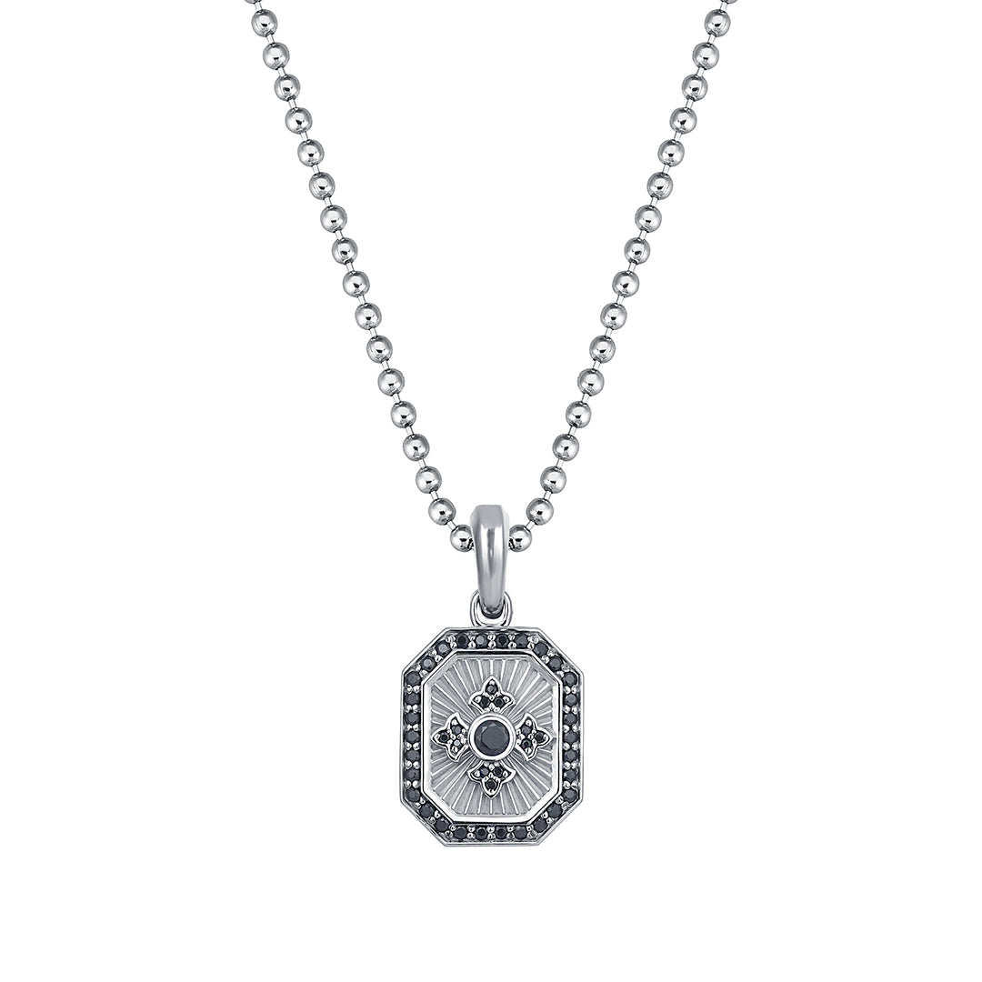 Men's Solid White Gold Octagon Compass Pendant with 0.52ct Black Diamonds