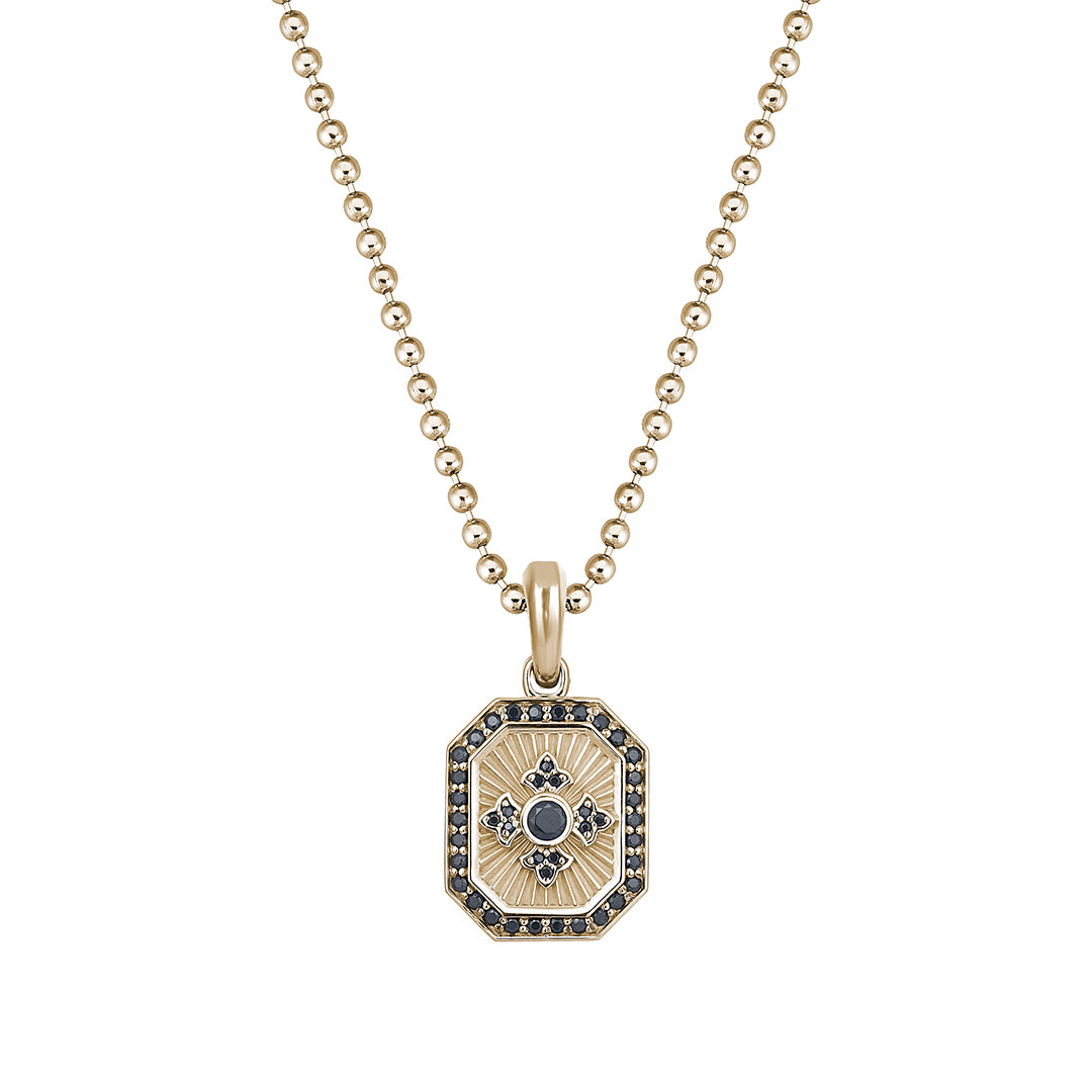 Men's Solid Yellow Gold Octagon Compass Pendant with 0.52ct Black Diamonds