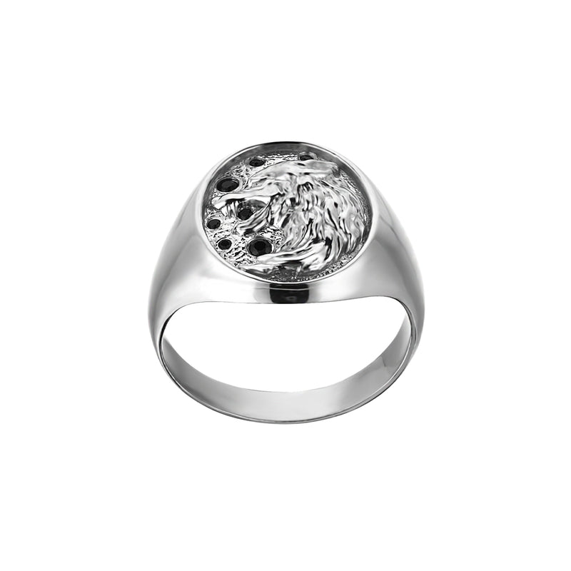 Oval Wolf Ring in Silver