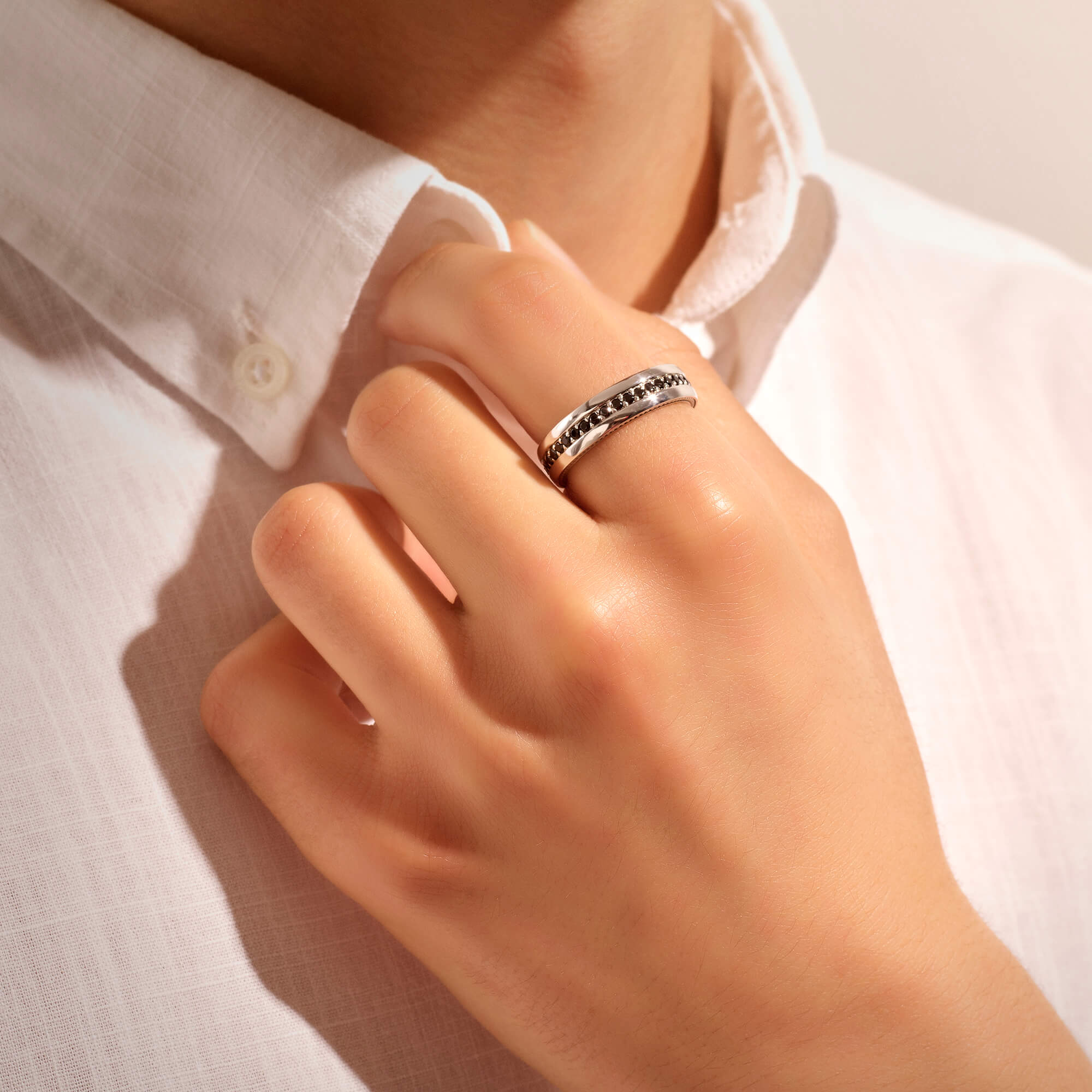 Enamel + Pave Band Sterling Silver Ring