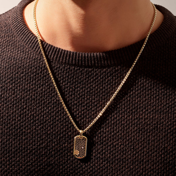 Men's Paved Tag Necklace Pendant in Solid Gold - Atolyestone