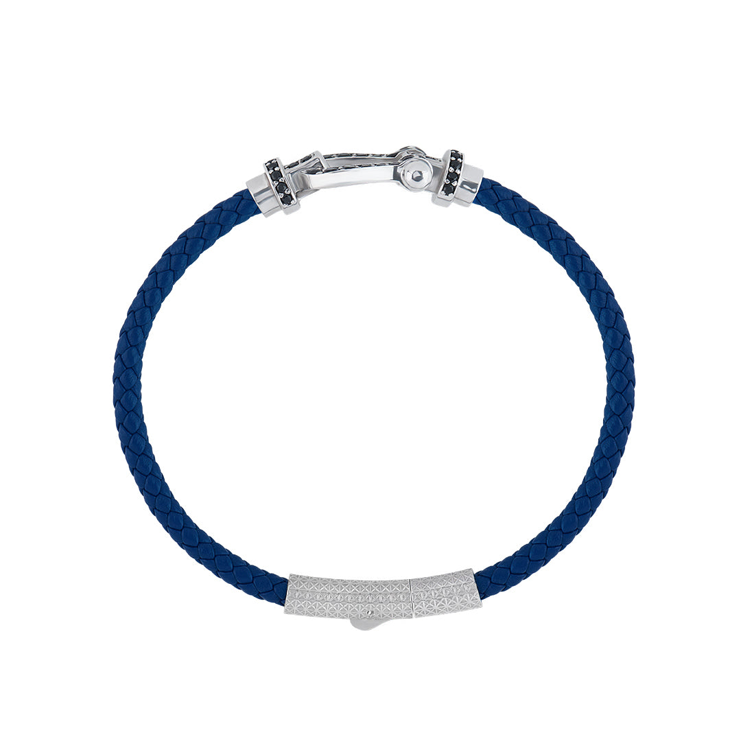 Men's Pave Buckle Leather Bracelet in Sterling Silver - Atolyestone