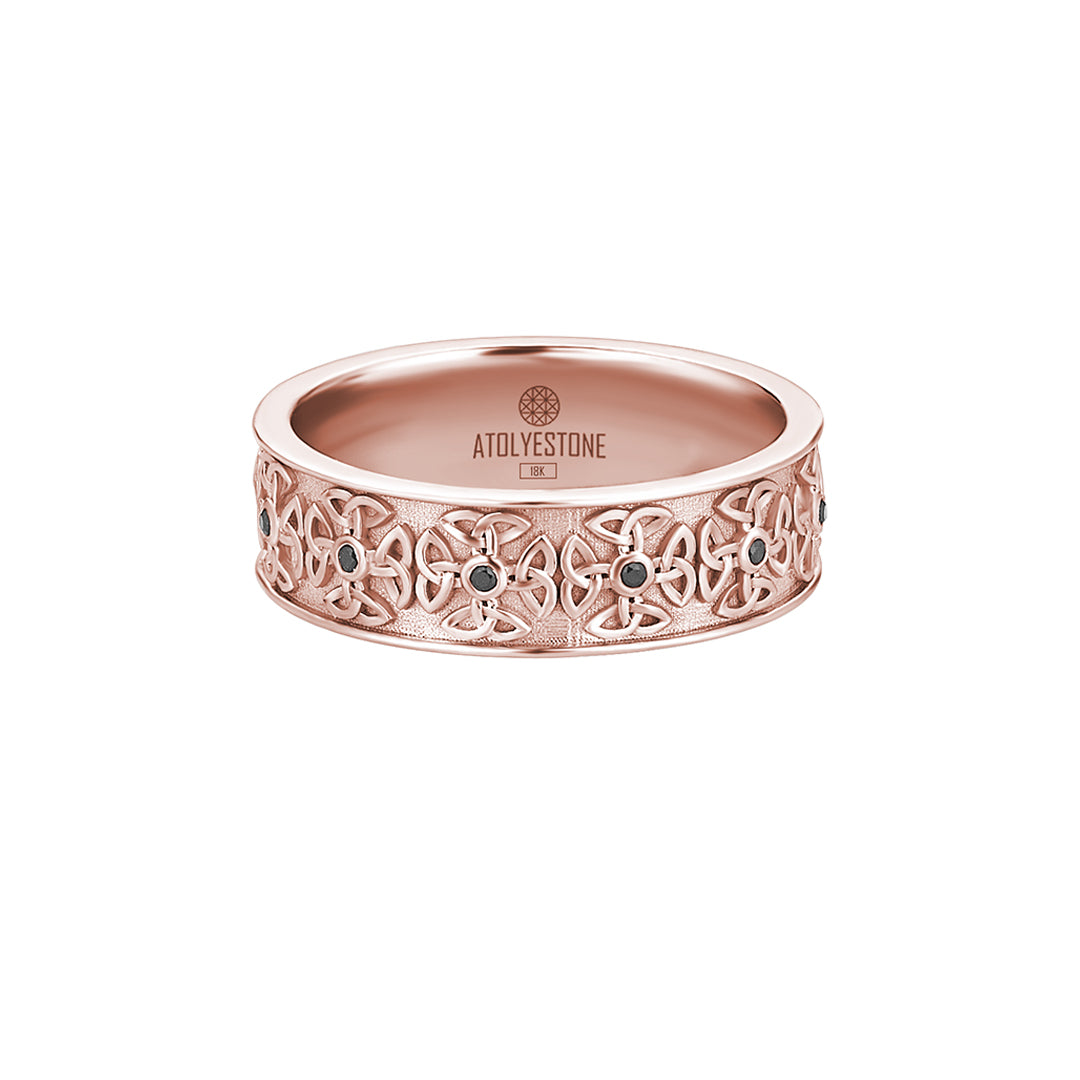 Solid Rose Gold 0.06ct Black Diamond Paved Band Ring for Men