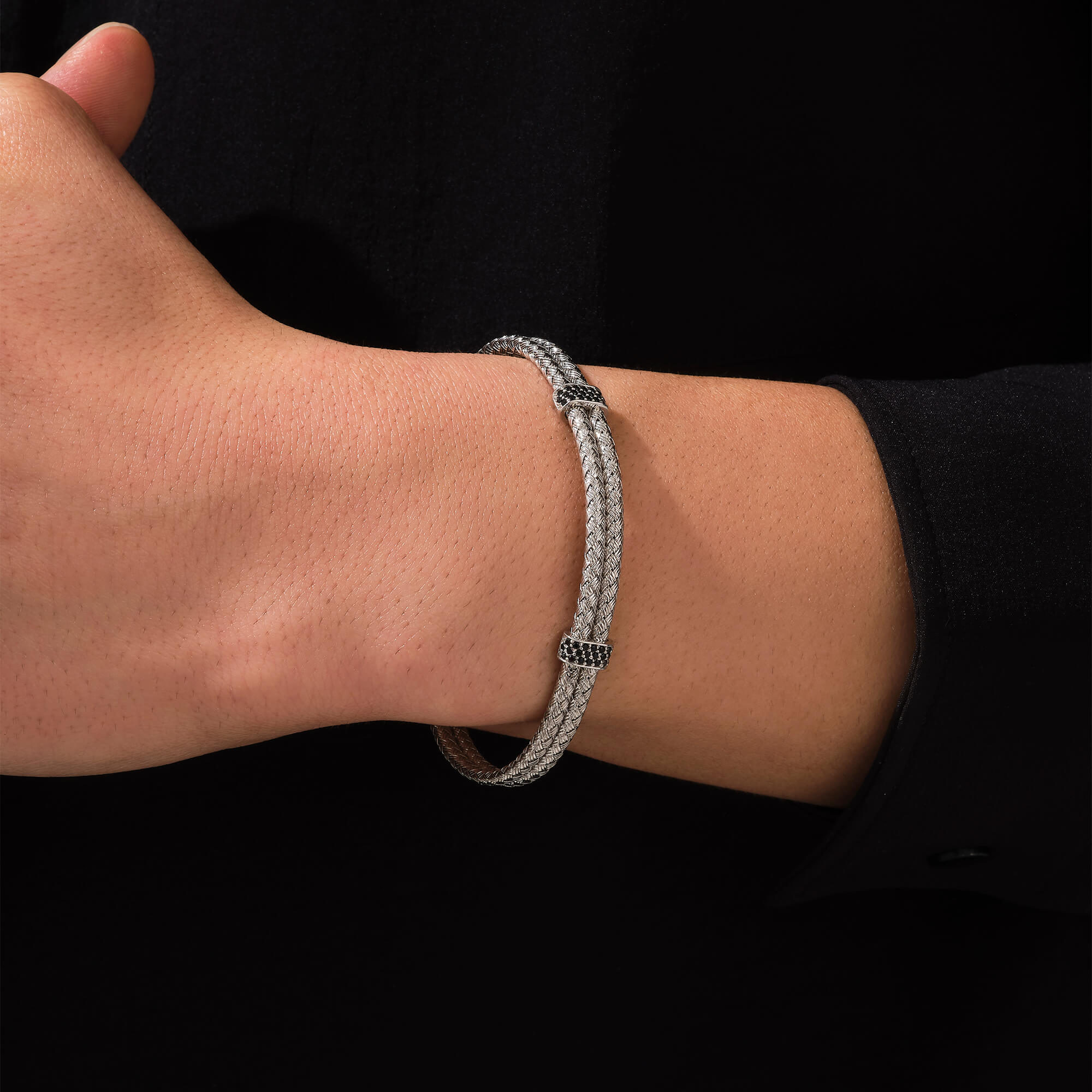 Pave Classic Bangle in Silver