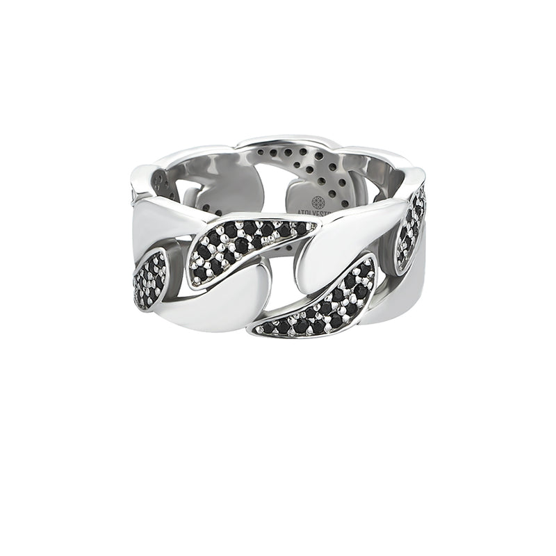 925 Sterling Silver Paved Cuban Link Ring for Men