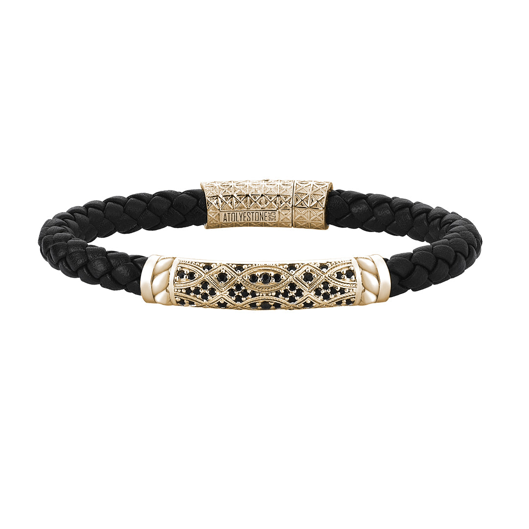 Streamline Braided Black Leather Bracelet in Silver