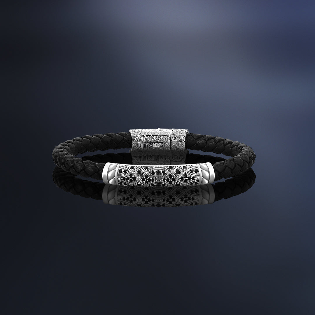 Streamline Braided Leather Bracelet in Silver