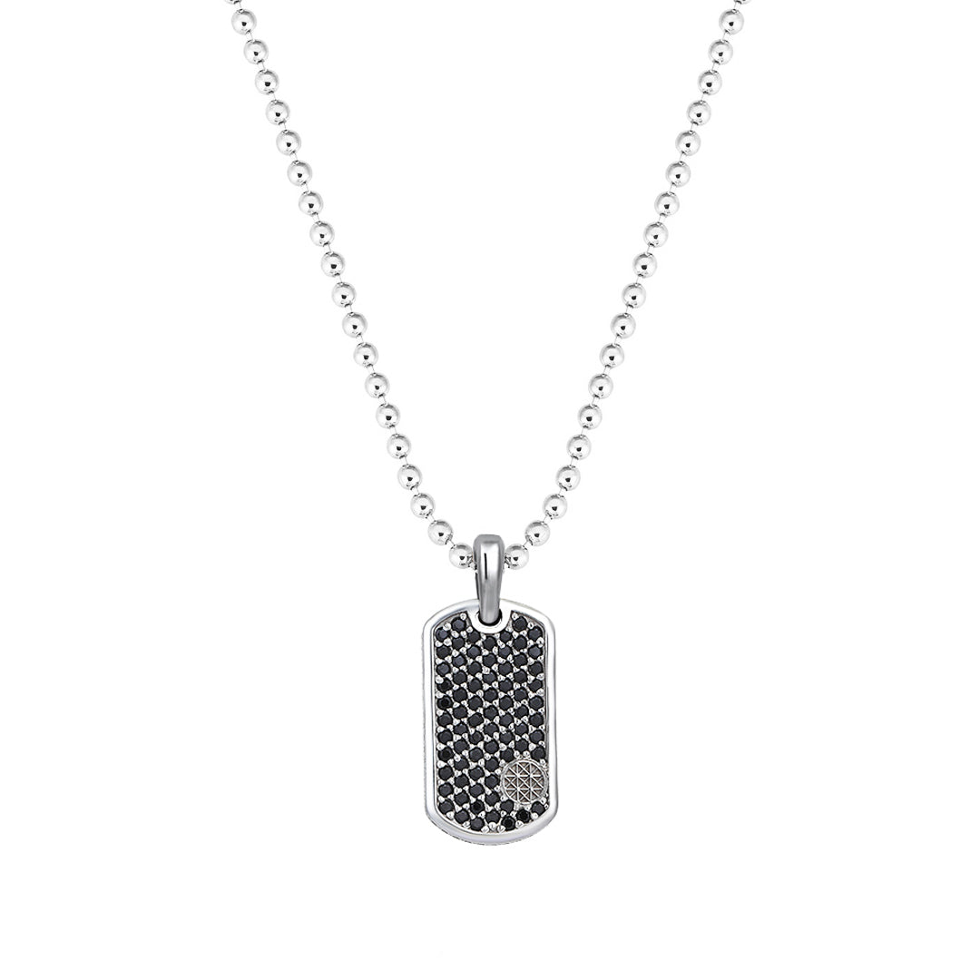 Pave Tag Necklace - White Gold - Black Diamond