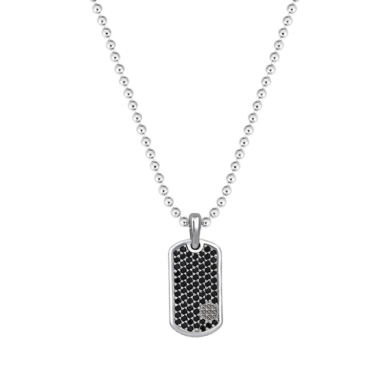 Pave Tag Necklace - White Gold