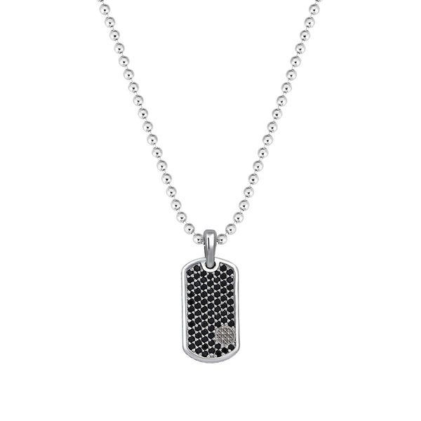 Pave Tag Necklace- Solid Silver