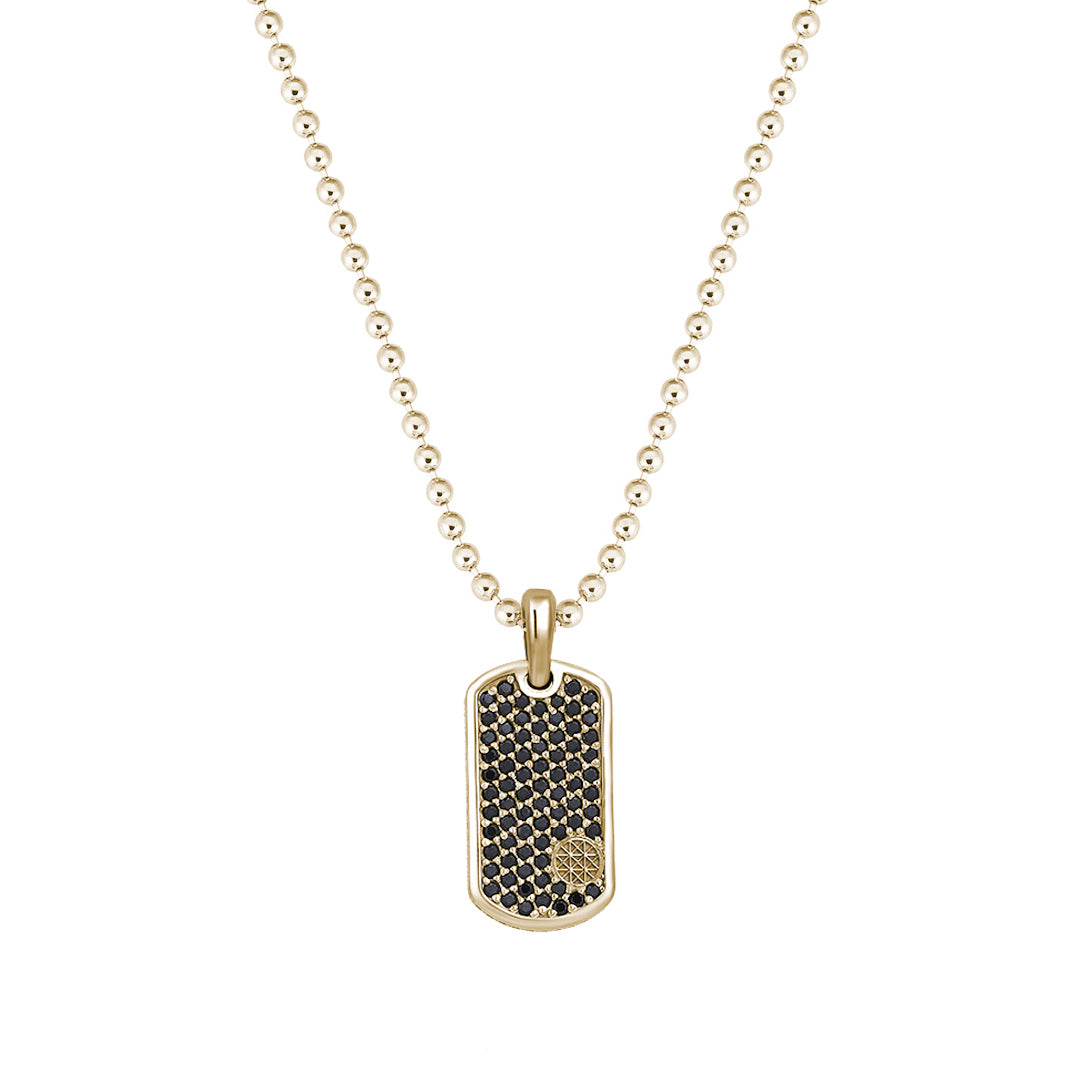Pave Tag Necklace - Yellow Gold - Black Diamond