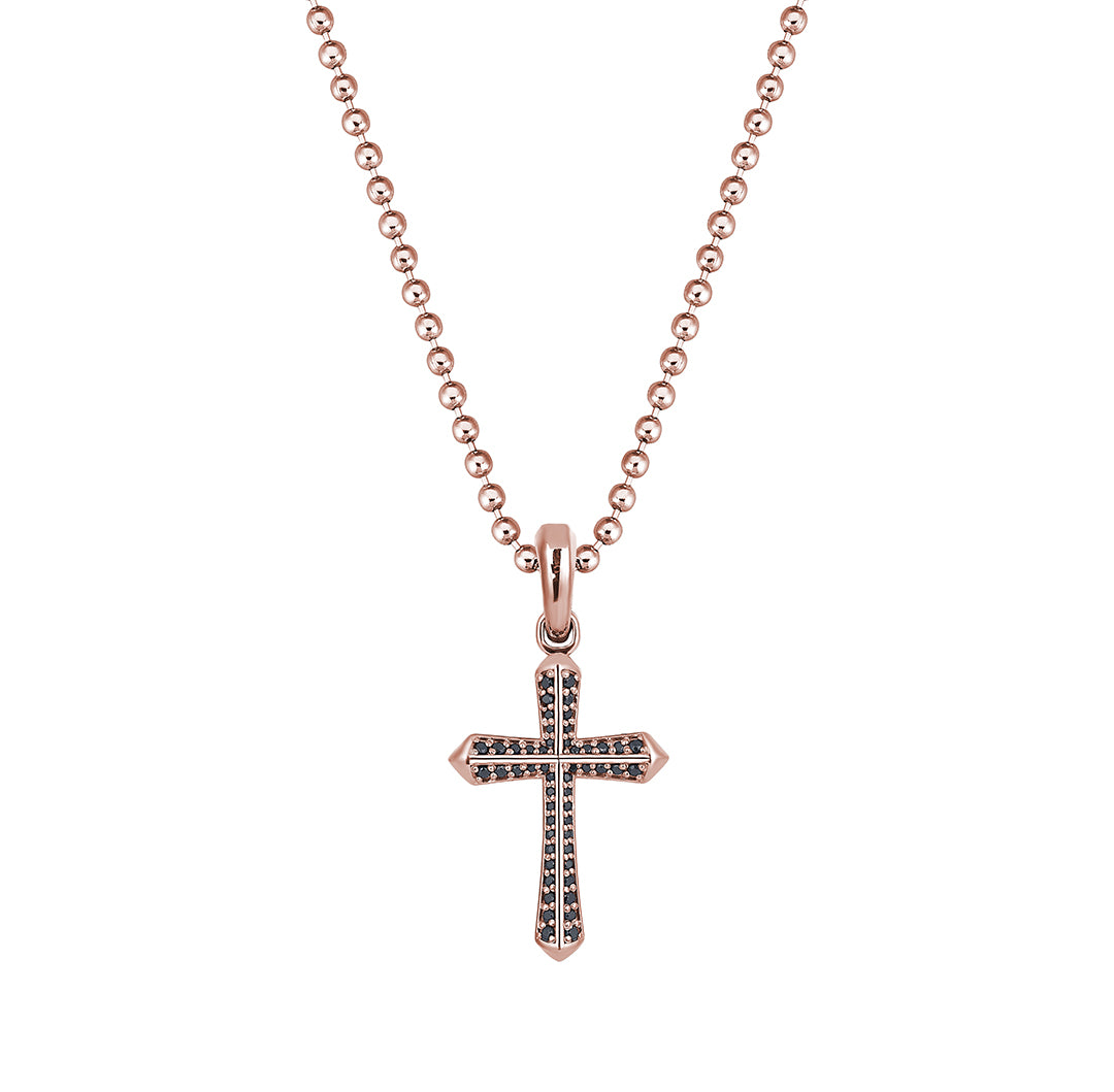 Men's Real Rose Gold Cross Pendant Pave with Black Diamond