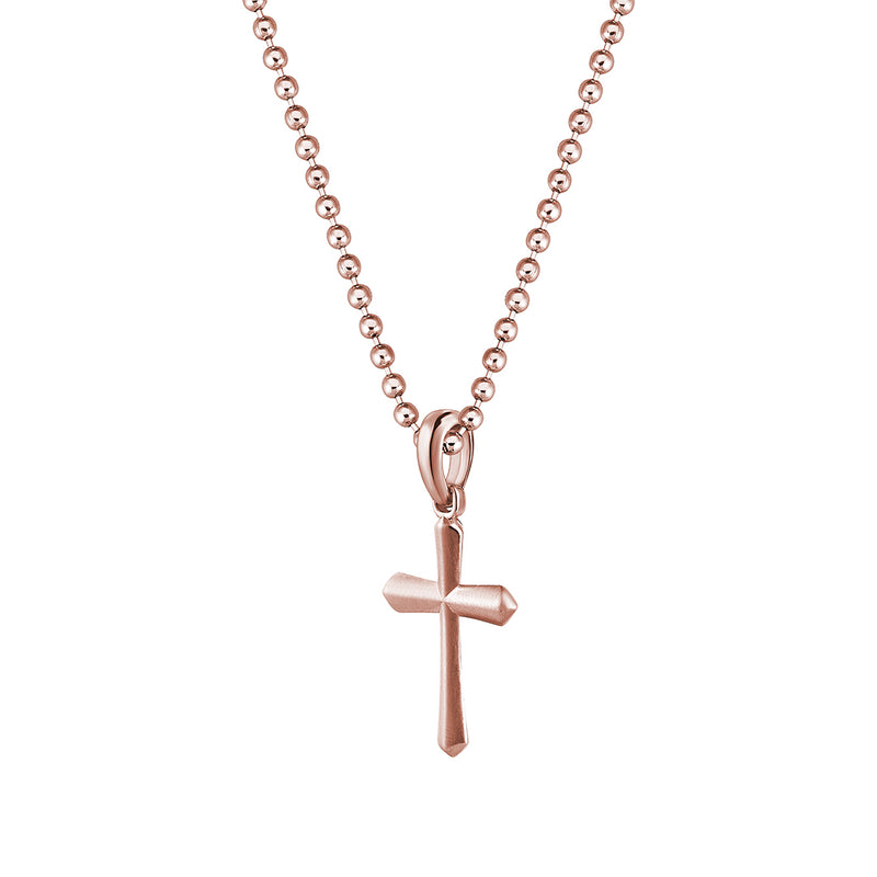 Men's Solid Rose Gold Paved Cross Pendant Necklace