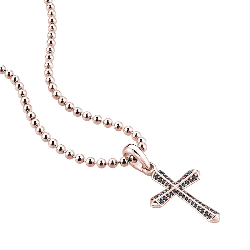 Men's Real Rose Gold Paved Cross Pendant Necklace
