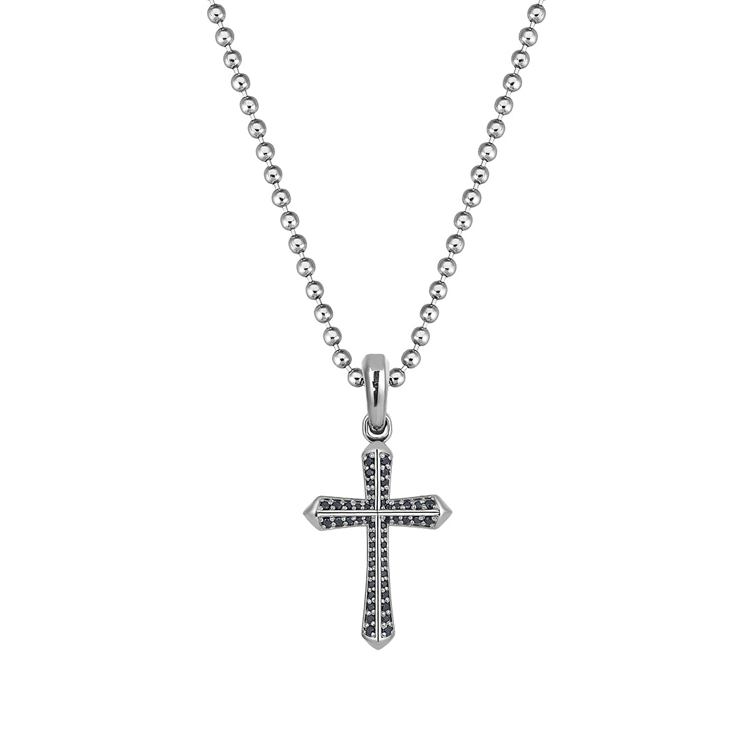 925 Sterling Silver Cross Pendant Paved with 0.28ct Black Diamonds