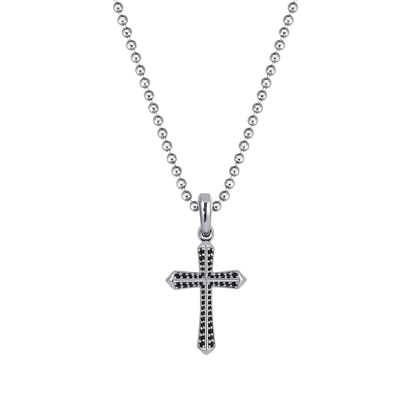 Men's Real White Gold Cross Pendant Pave with Black CZ