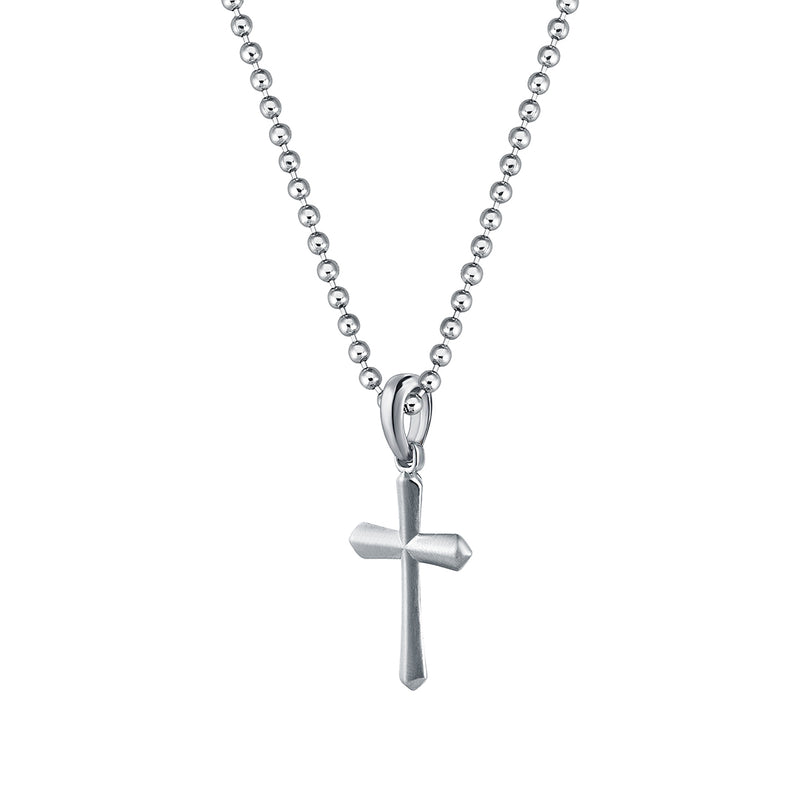 Men's Solid White Gold Paved Cross Pendant Necklace