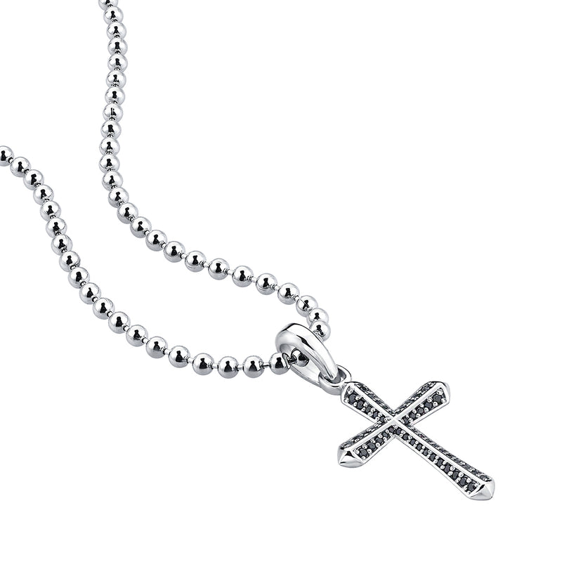 Men's Real White Gold Paved Cross Pendant Necklace