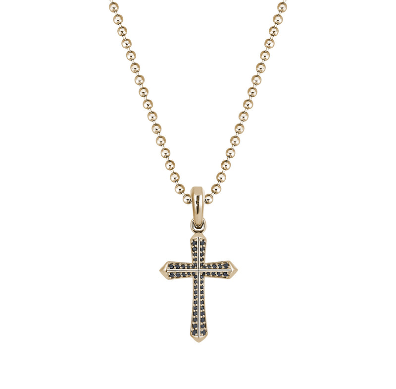 Men's Real Yellow Gold Cross Pendant Pave with Black Dismond