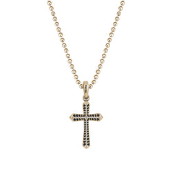 Men's Real Yellow Gold Cross Pendant Pave with Black CZ