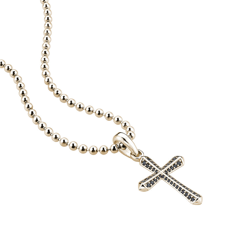 Men's Real Yellow Gold Paved Cross Pendant Necklace