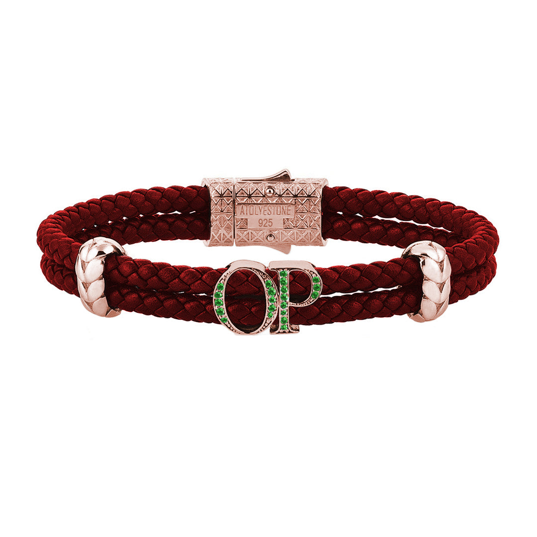 Atolyestone Mens Personalized Leather Bracelet - Rose Gold  - Emerald