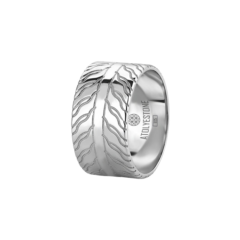 Men's 925 Solid Silver 11.5mm Tire Tread Band Ring